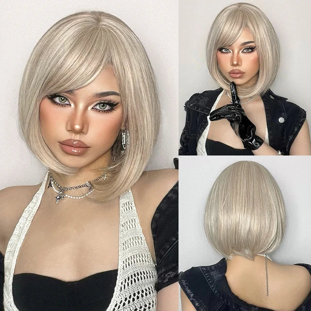 Dark Root Ombre Brown Blonde Short Hair Wigs