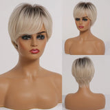 Dark Root Ombre Brown Blonde Short Hair Wigs