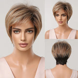 Dark Root Ombre Brown Blonde Short Hair Wigs