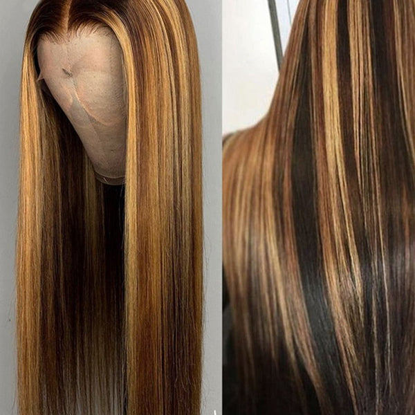 Honey Blonde Brown Highlight Wig