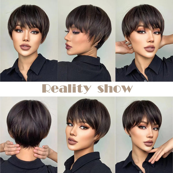 Ombre Brown Synthetic Hair Short Pixie Wig