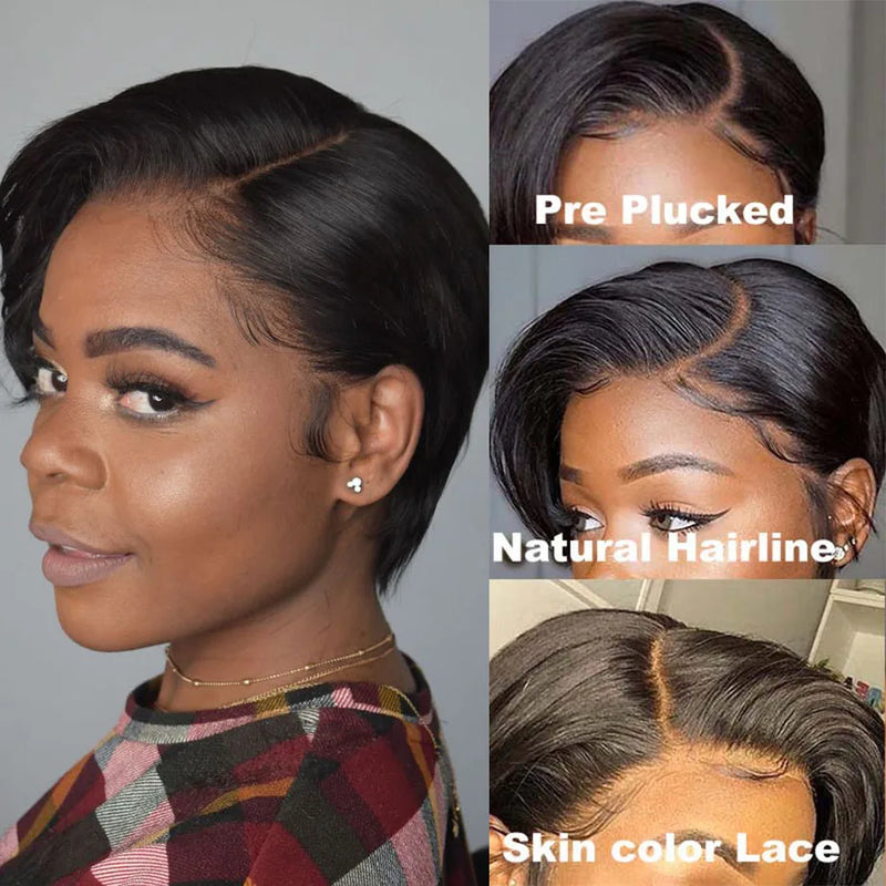 Black Women Lace Straight Bob Pixie Cut Wig