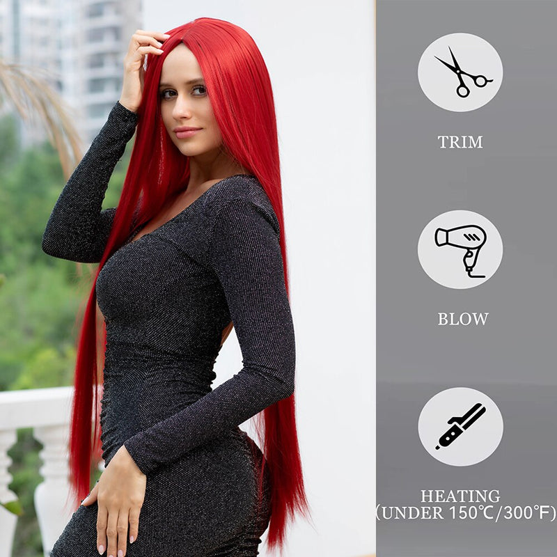 Synthetic Button Net Red Long Hair