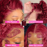 Curly Burgundy Lace Human Hair Wigs