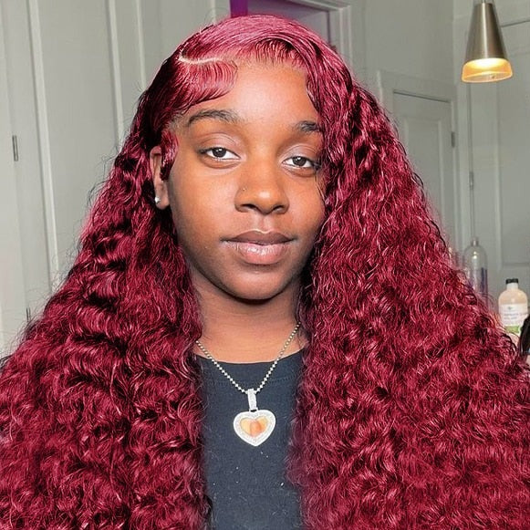 Curly Burgundy Lace Human Hair Wigs