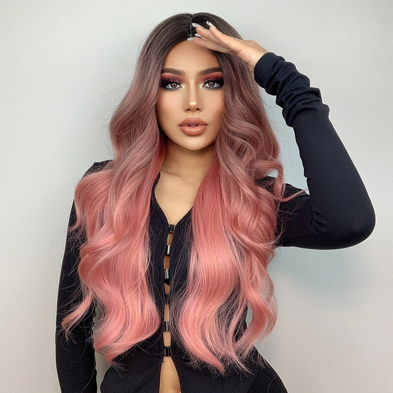 Long Wavy Pink Wig