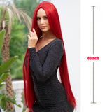 Synthetic Button Net Red Long Hair