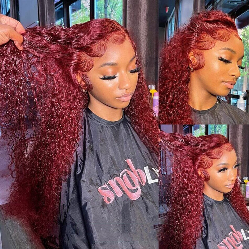 Curly Burgundy Lace Human Hair Wigs