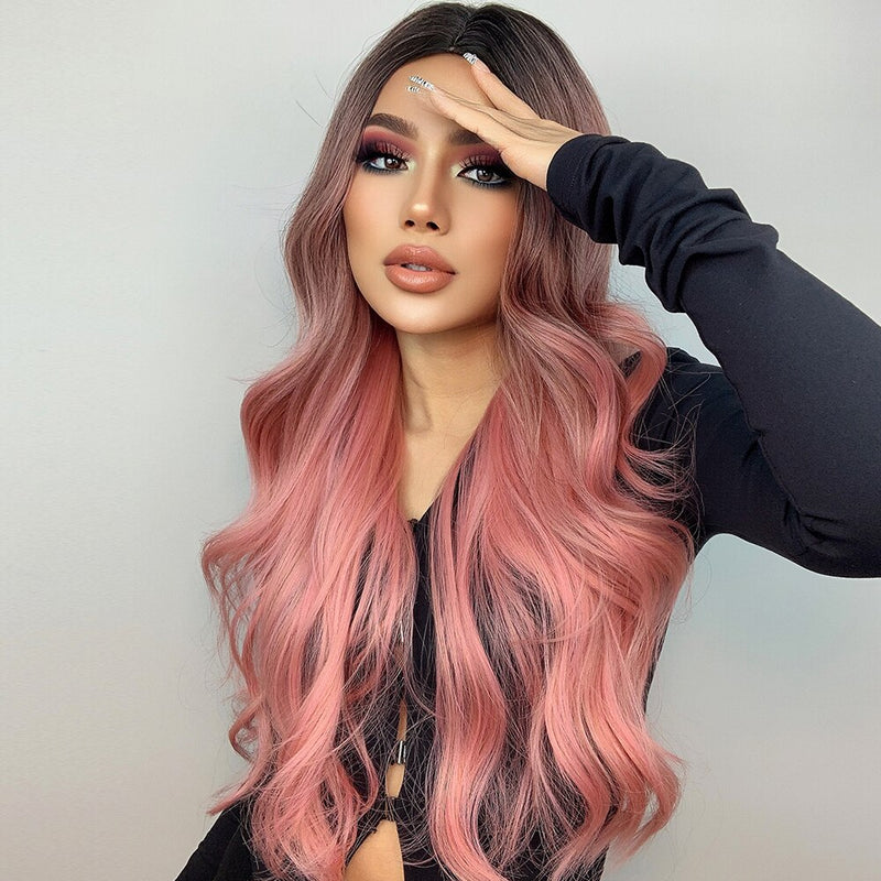 Long Wavy Pink Wig