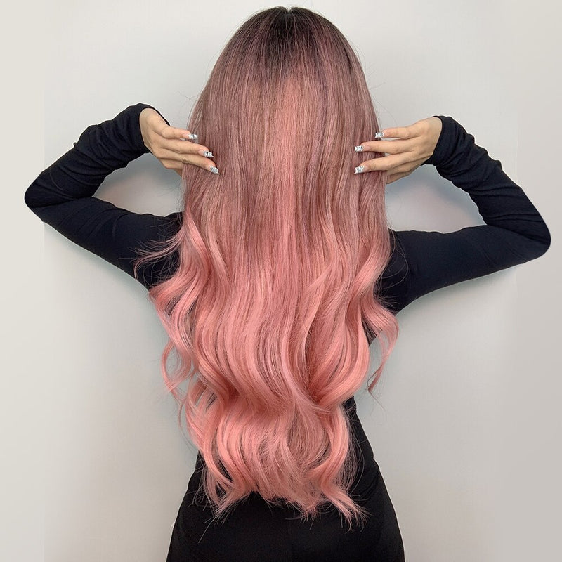 Long Wavy Pink Wig