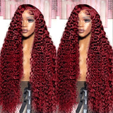 Curly Burgundy Lace Human Hair Wigs