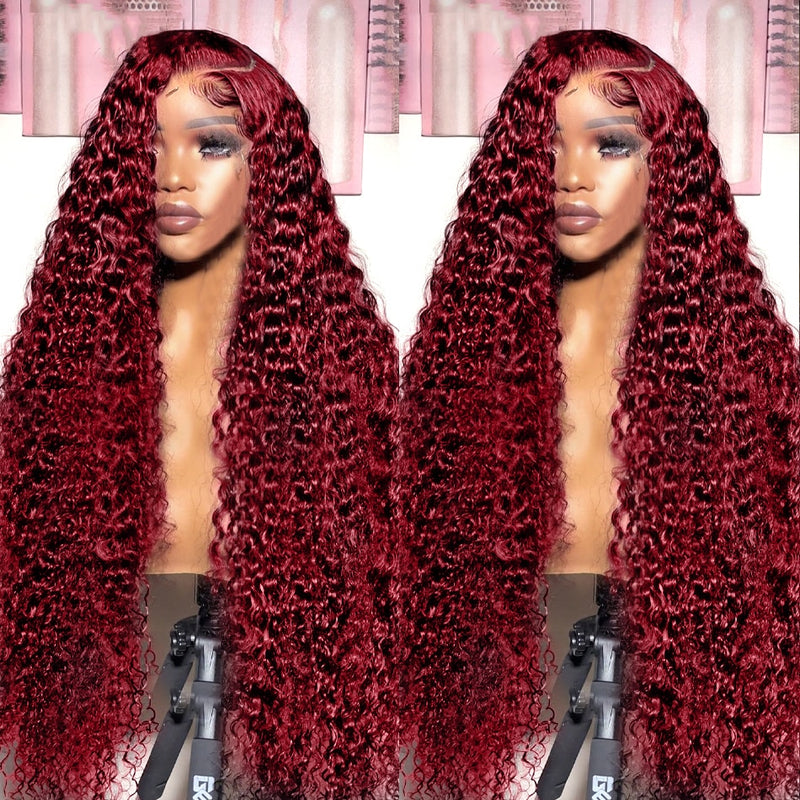 Curly Burgundy Lace Human Hair Wigs