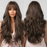 Natural Synthetic Hair Brown Wavy Wigs