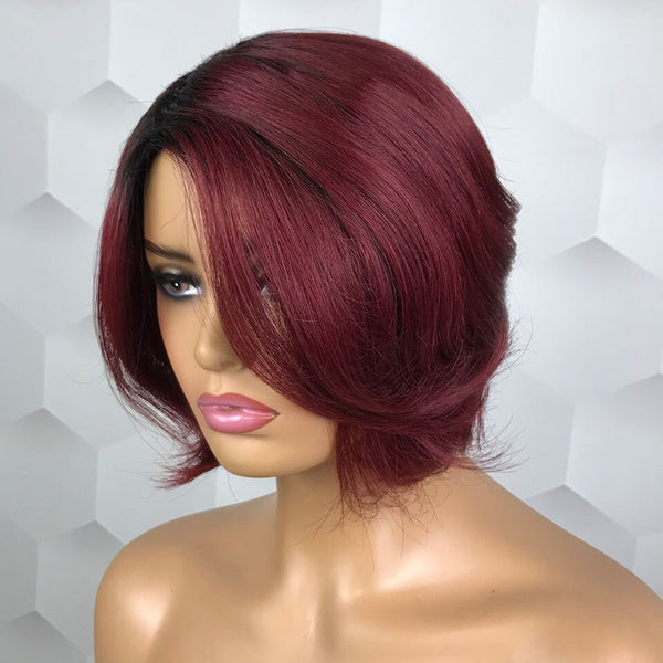 Burgundy Red Ombre Pixie Cut Short Bob Wigs