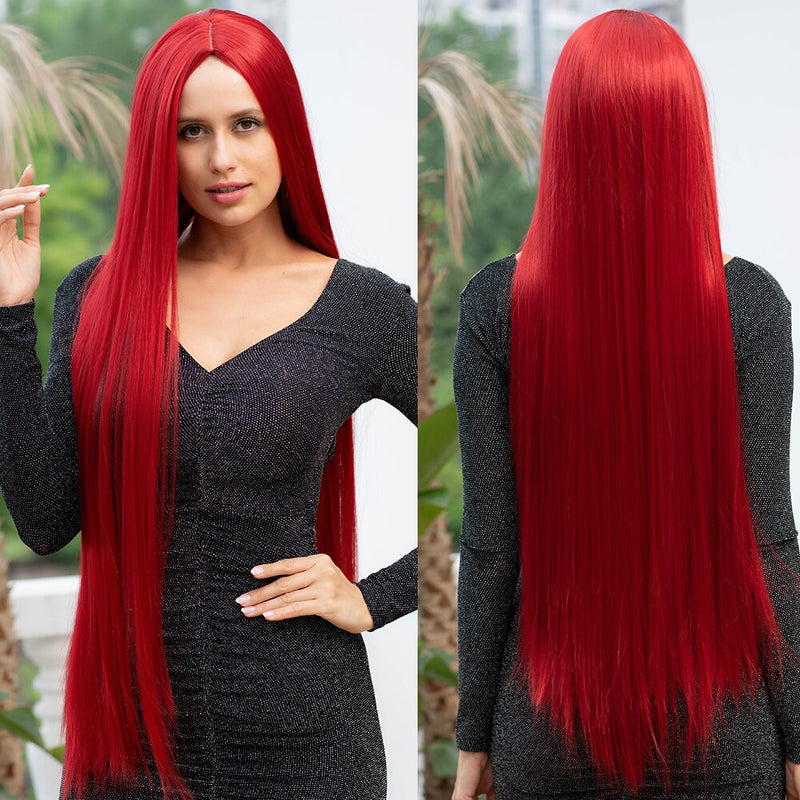 Synthetic Button Net Red Long Hair