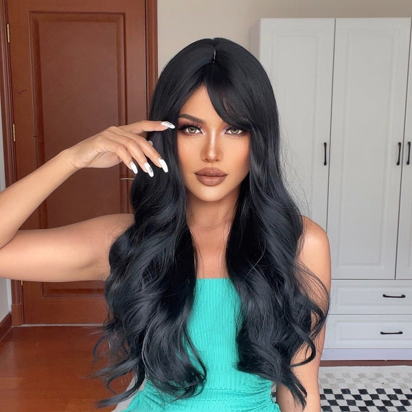 Long Black Wavy Synthetic Wigs