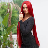 Synthetic Button Net Red Long Hair