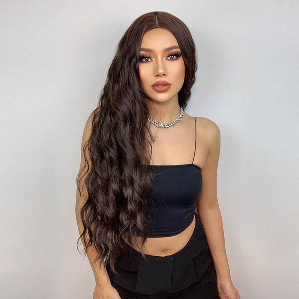 Long Brown Curly Wavy Wig