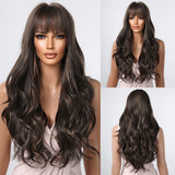 Natural Synthetic Hair Brown Wavy Wigs