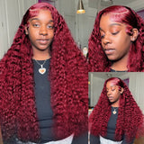 Curly Burgundy Lace Human Hair Wigs