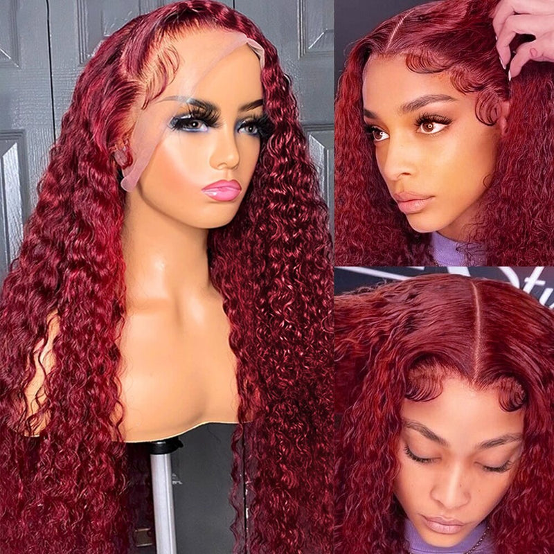 Curly Burgundy Lace Human Hair Wigs