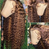 Brown Lace Front Honey Blonde Curly Wigs