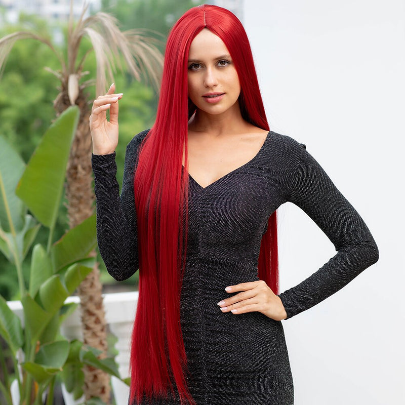 Synthetic Button Net Red Long Hair