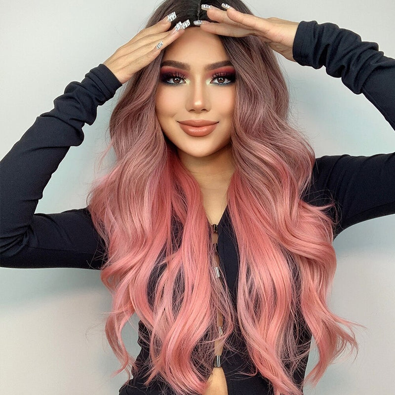 Long Wavy Pink Wig